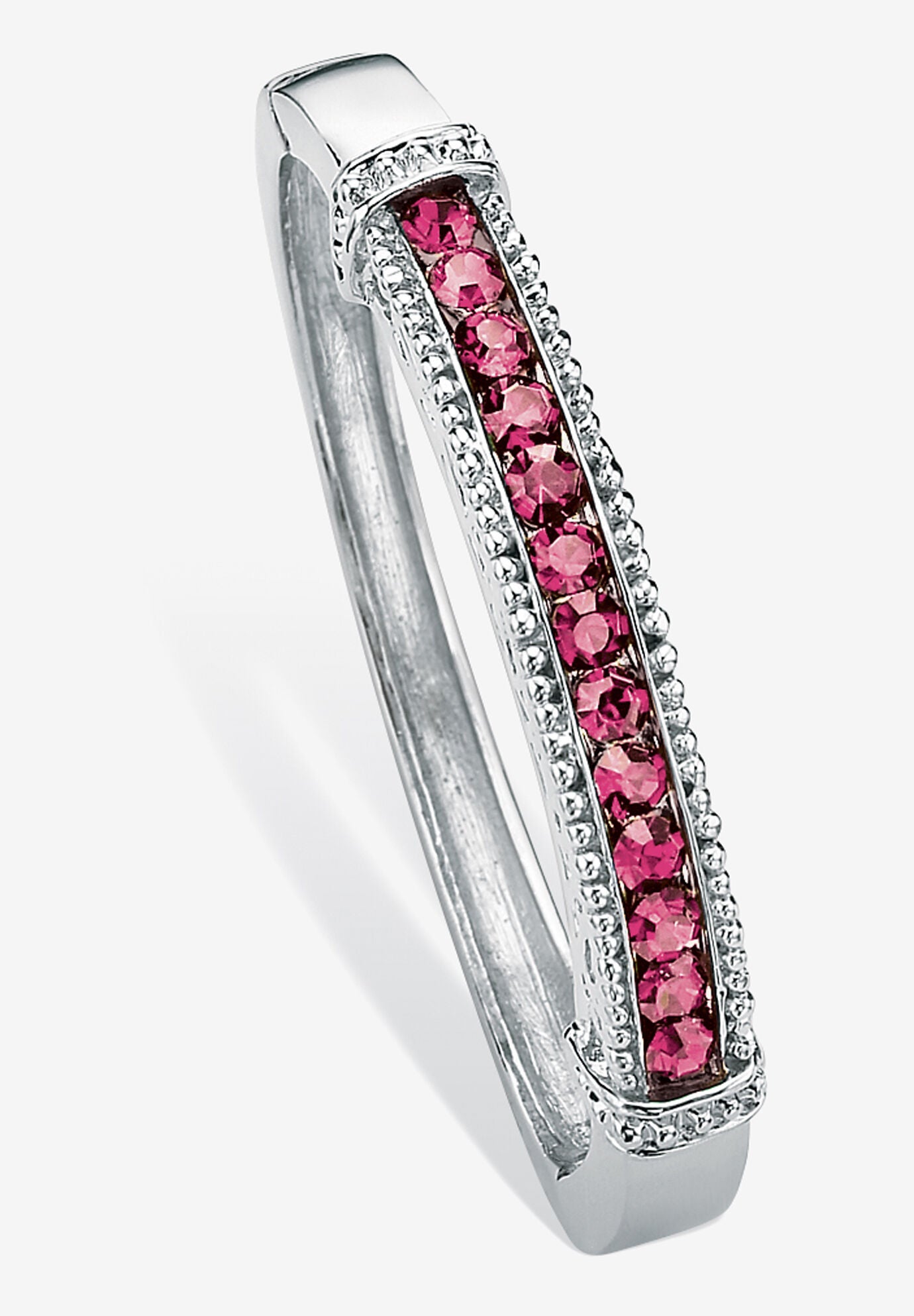 Round Birthstone Bangle Bracelet In Silvertone Jewelry, OCTOBER, hi-res image number 0