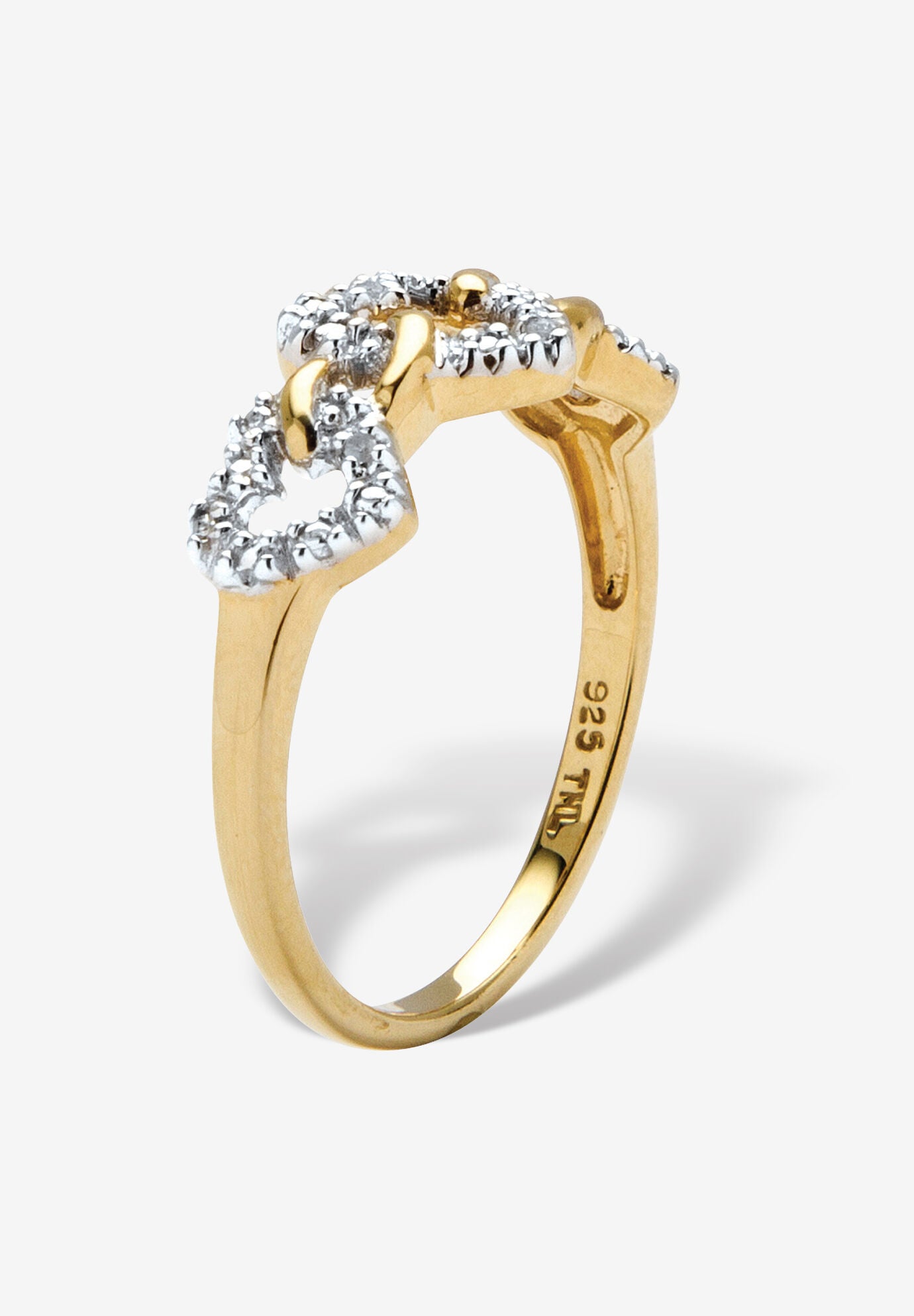 Diamond Accent Triple Heart Ring 18K Gold-Plated Sterling Silver, , on-hover image number 1