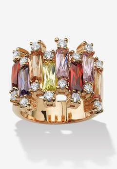 7.44 Tcw Emerald-Cut Multicolor Cubic Zirconia Yellow Gold-Plated Ring