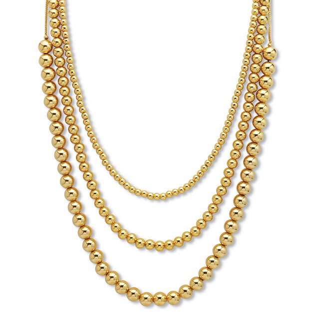 Goldtone Ball Bead Necklaces 24-inch, 3-Piece Set, GOLD, hi-res image number null