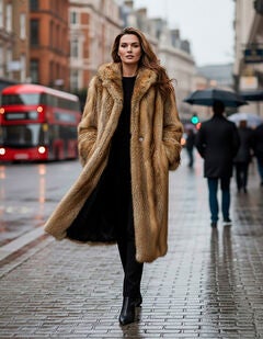 Plus Size Hooded Faux Fur Coat