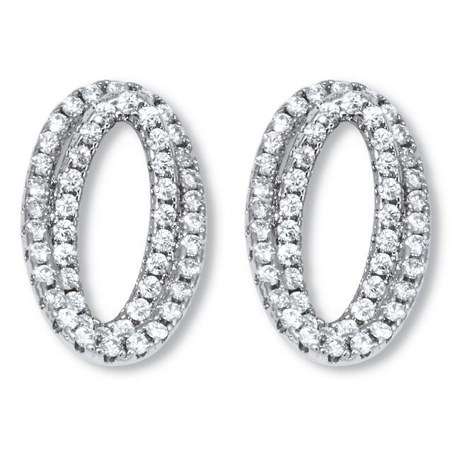 .80 TCW Round CZ Platinum-Plated Ear Concentric Circle Earrings, WHITE, hi-res image number 0