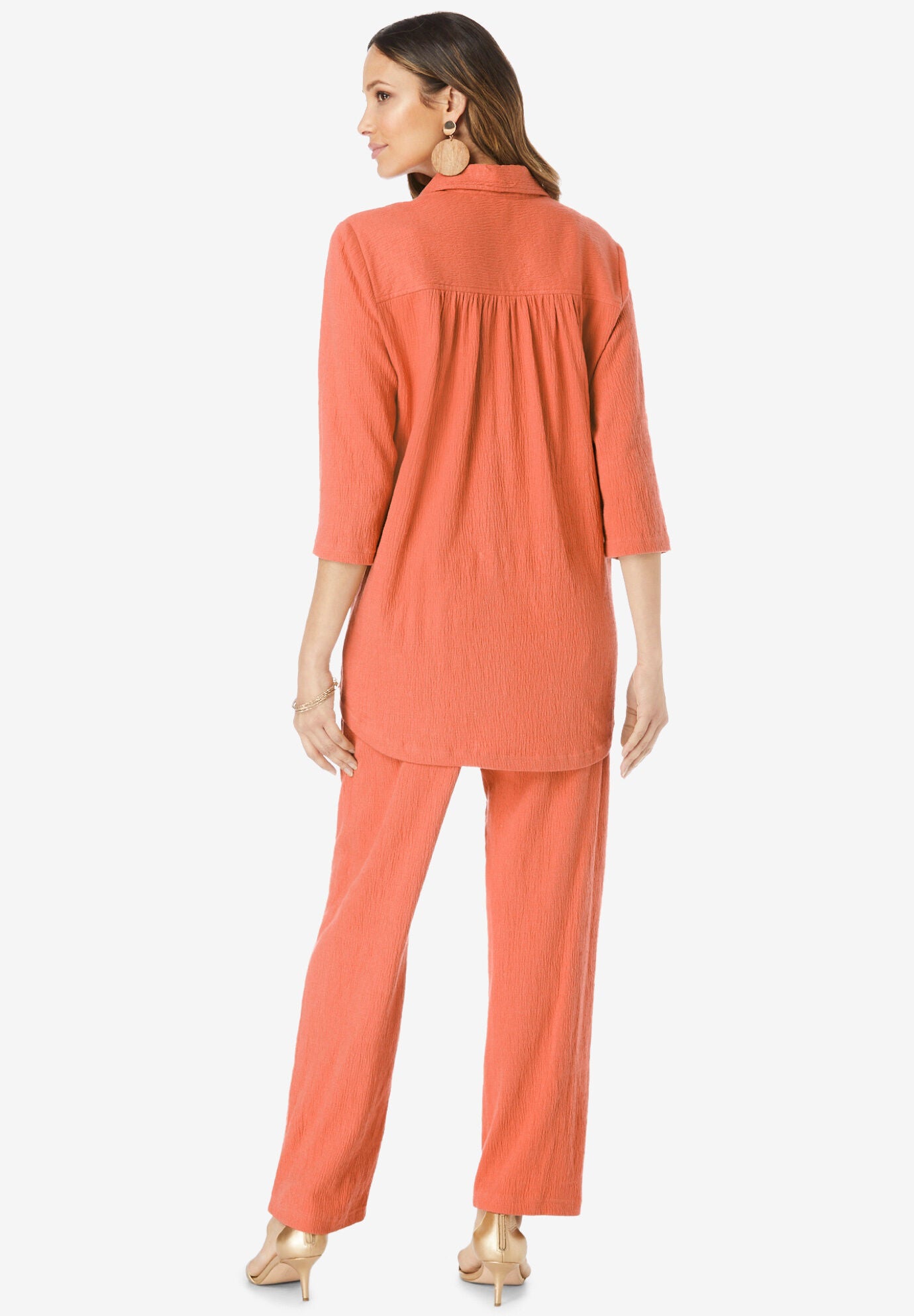 Eyelet Cutout Crinkle-Knit Gauze Big Shirt, , on-hover image number 1