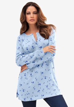 Plus Size Knit Thermal Henley Top – Long Sleeve