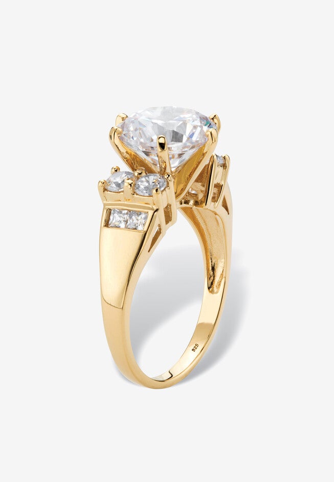 4.66 Cttw. 14K Yellow Gold-Plated Sterling Silver Ring Round Cubic Zirconia Engagement Ring, , on-hover image number 1