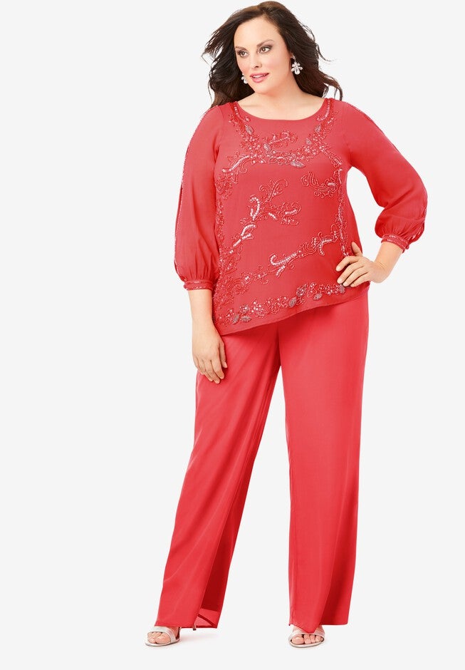 Beaded Illusion-Sleeve Top, SOFT GERANIUM, hi-res image number 0