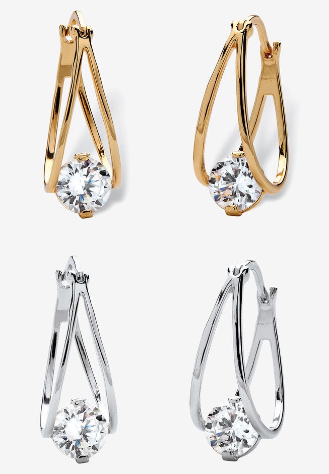 8 Tcw Cubic Zirconia Hoop 2-Pair Earrings Set In Silvertone And Gold-Plated, CUBIC ZIRCONIA, hi-res image number null