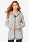 Tweed Thermal Hoodie Cardigan, HEATHER GREY BLACK, hi-res image number null