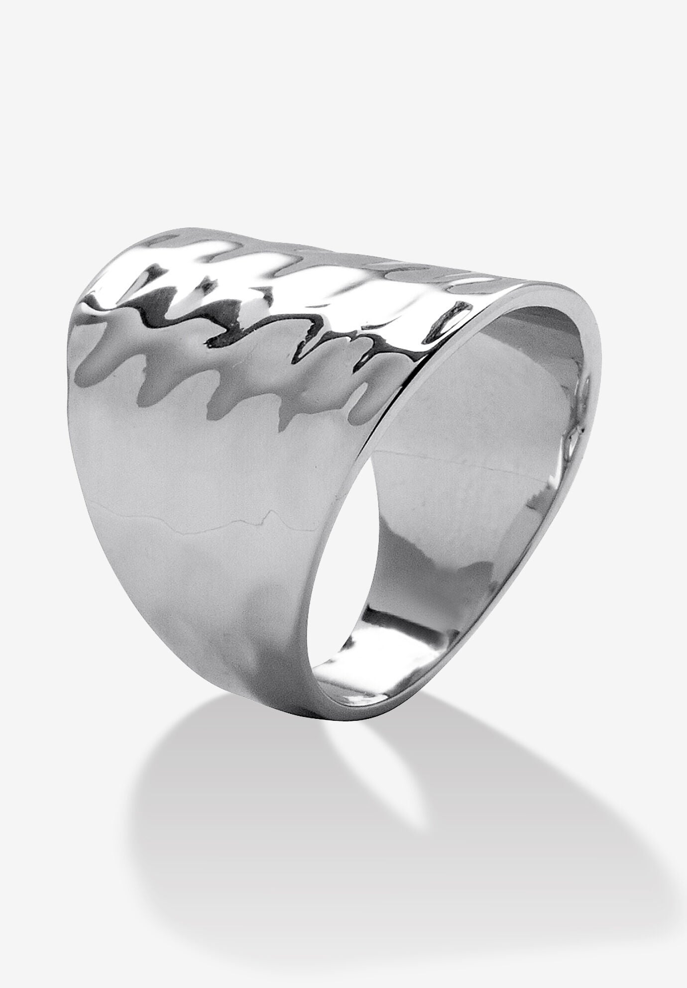 Platinum-Plated Hammered-Style Cigar Band Ring, , on-hover image number 1