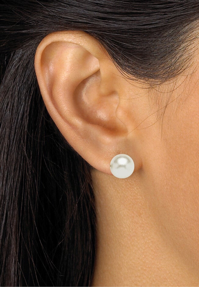 Simulated Pearl Silvertone Necklace And 2-Pair Earrings Set, , alternate image number null