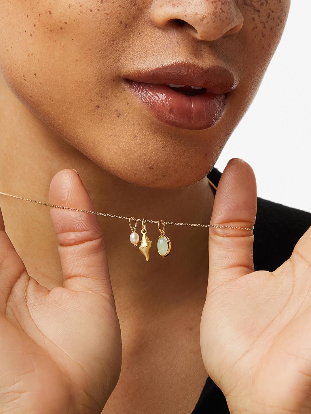 Gold Charm Necklace - Ocean, GOLD, alternate image number 1