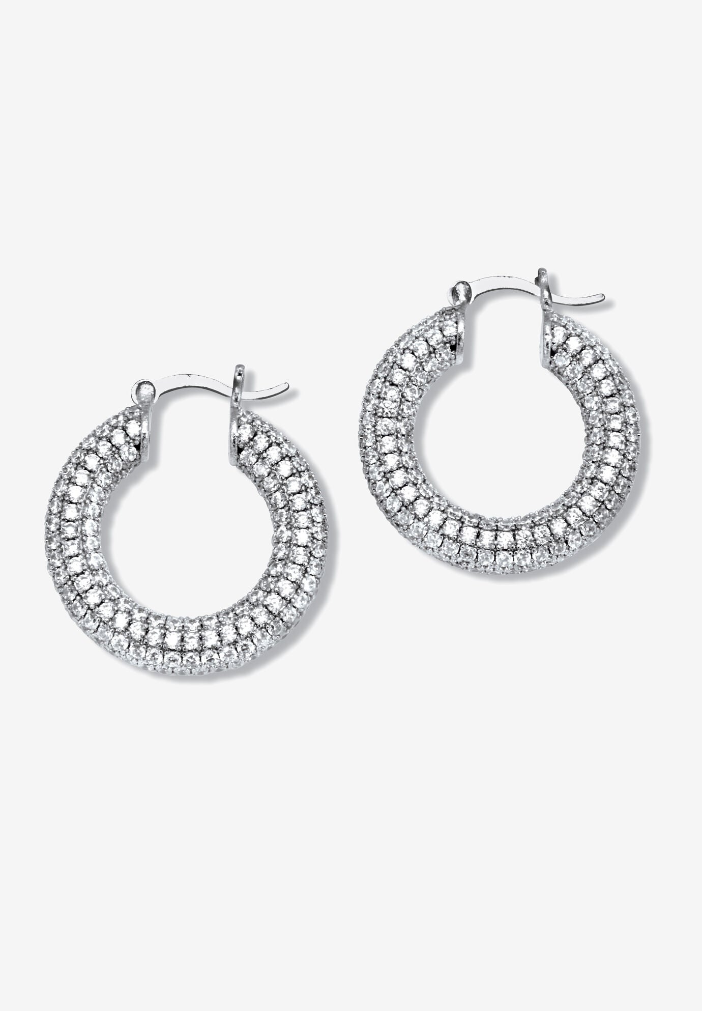 Round Crystal Silvertone Hoop Earrings, 26Mm, , on-hover image number 1