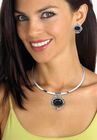 Silver Tone Antiqued Pendant Oval Shaped Black Onyx with 16 inch Chain, , alternate image number null