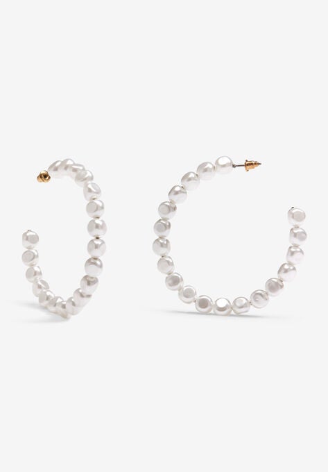 Pearl Hoop Earrings, , alternate image number null