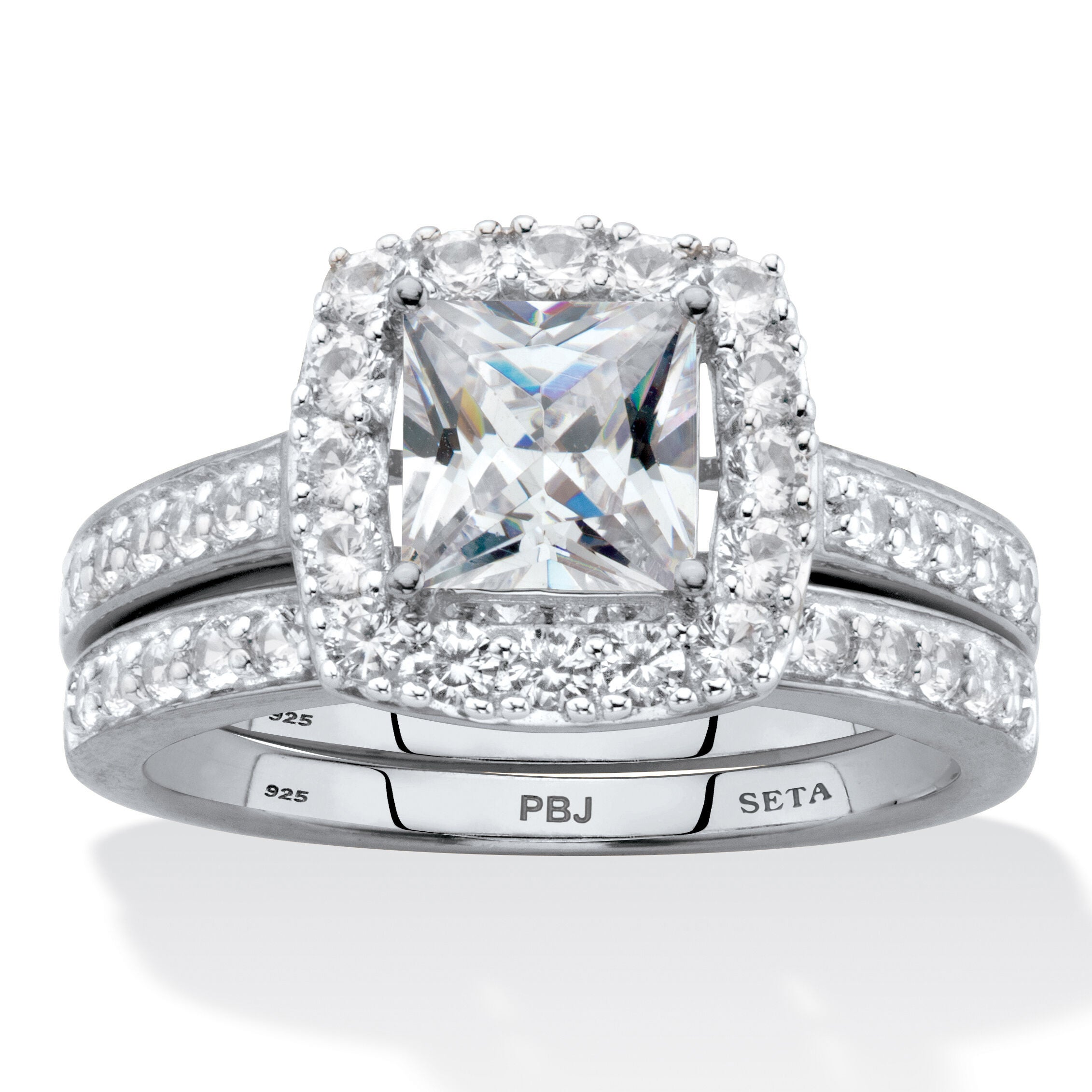 2.60 Cttw Platinum-plated Silver Created White Sapphire Engagement Ring Set, WHITE, hi-res image number 0