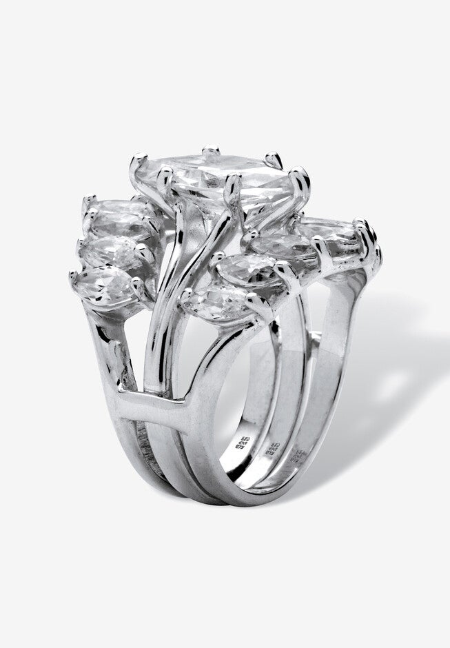 5.98 Tcw Marquise-Cut Cubic Zirconia .925 Sterling Silver Engagement Ring Set, , on-hover image number null