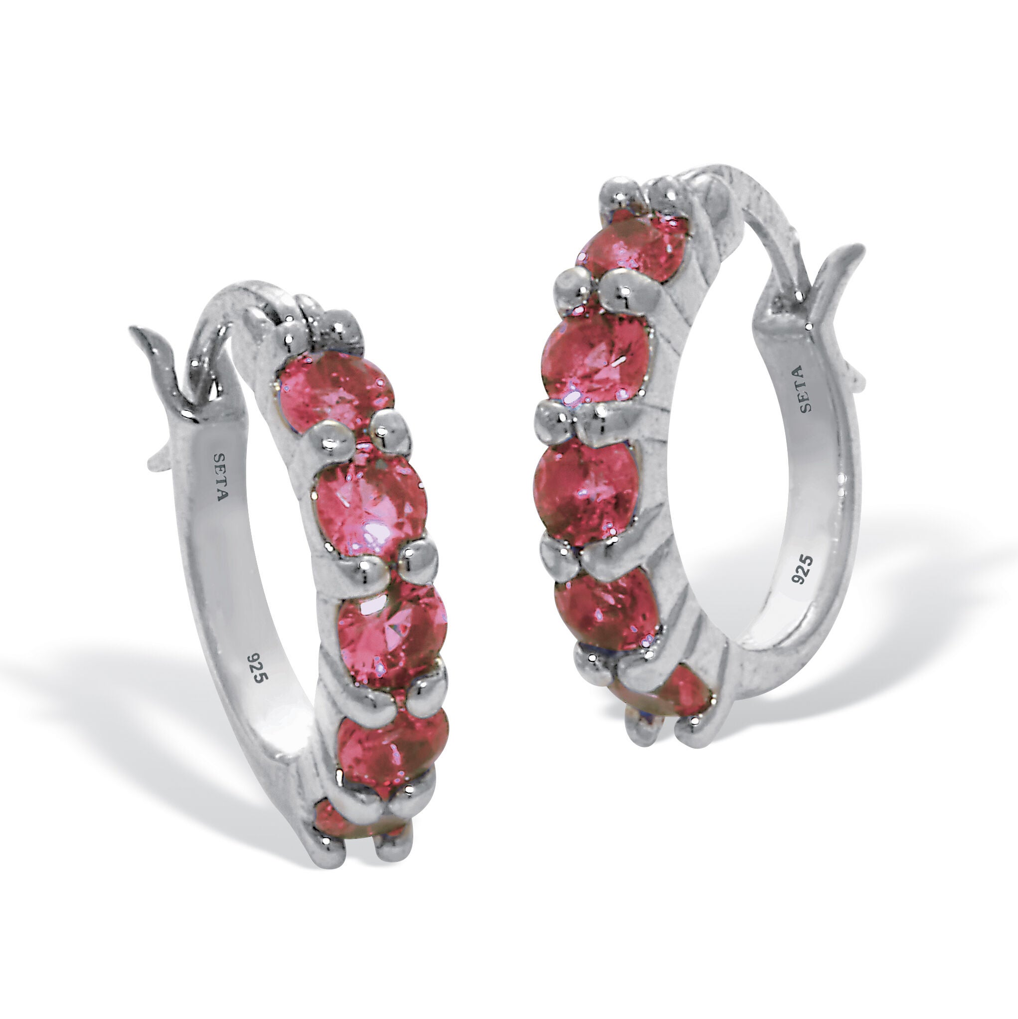 Birthstone Sterling Silver Huggie Hoop Earrings, OCTOBER, hi-res image number 0
