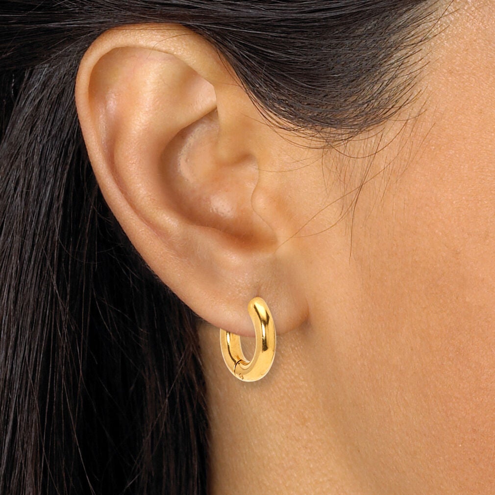Round Crystal Yellow Gold Ion-Plated Stainless Steel Earrings, 3-Pair Set, WHITE, alternate image number 2