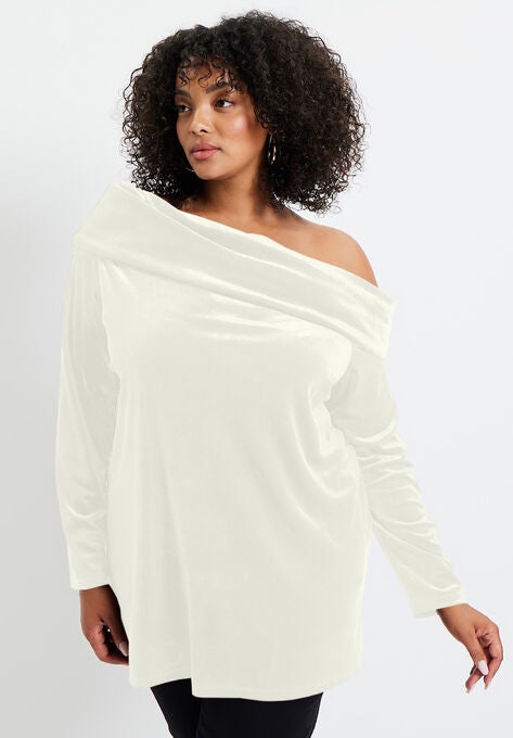 Off-The-Shoulder Velour Top, BERRY, hi-res image number null