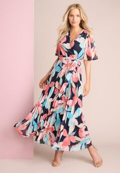 Pleated Faux Wrap Dress