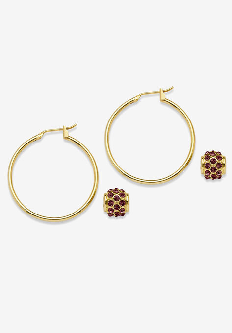 Goldtone Charm Hoop Earrings (32mm) Round Simulated Birthstone, , on-hover image number null