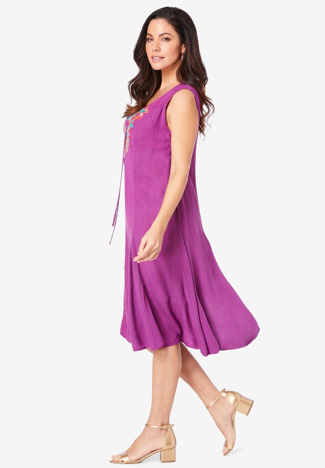 Embroidered Sleeveless Crinkle Dress, , alternate image number 2