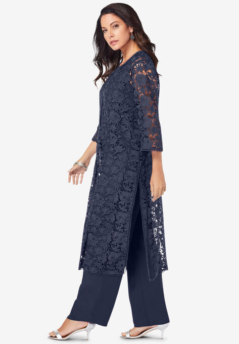 Three-Piece Lace Duster & Pant Suit, , alternate image number null