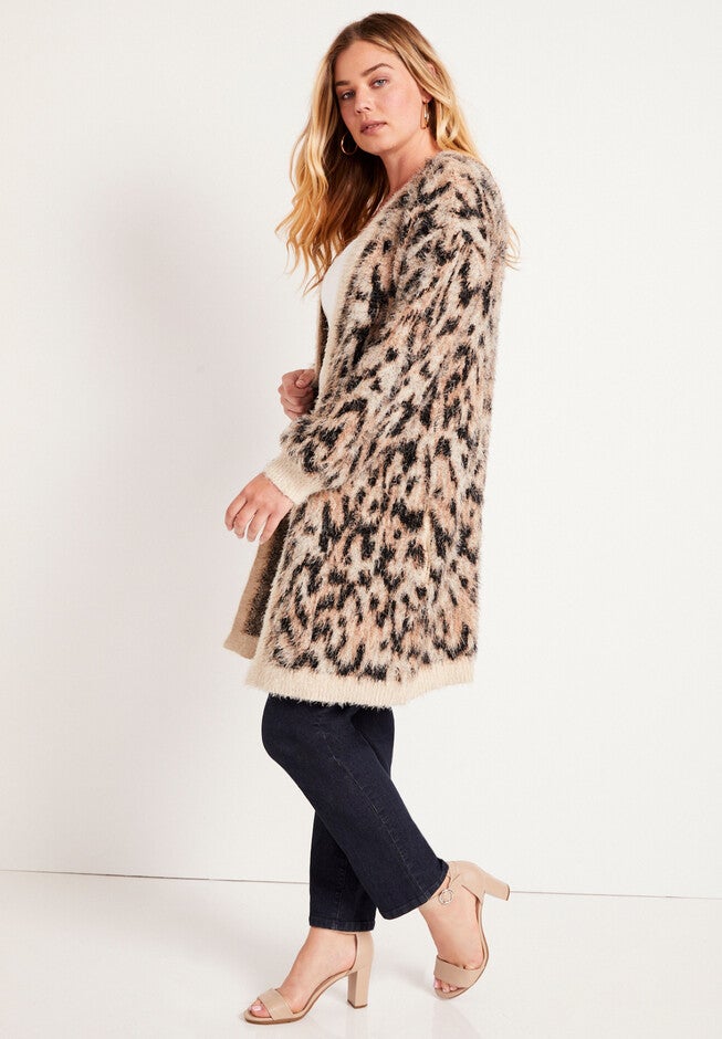 Leopard-Print Eyelash Cardigan, , alternate image number null