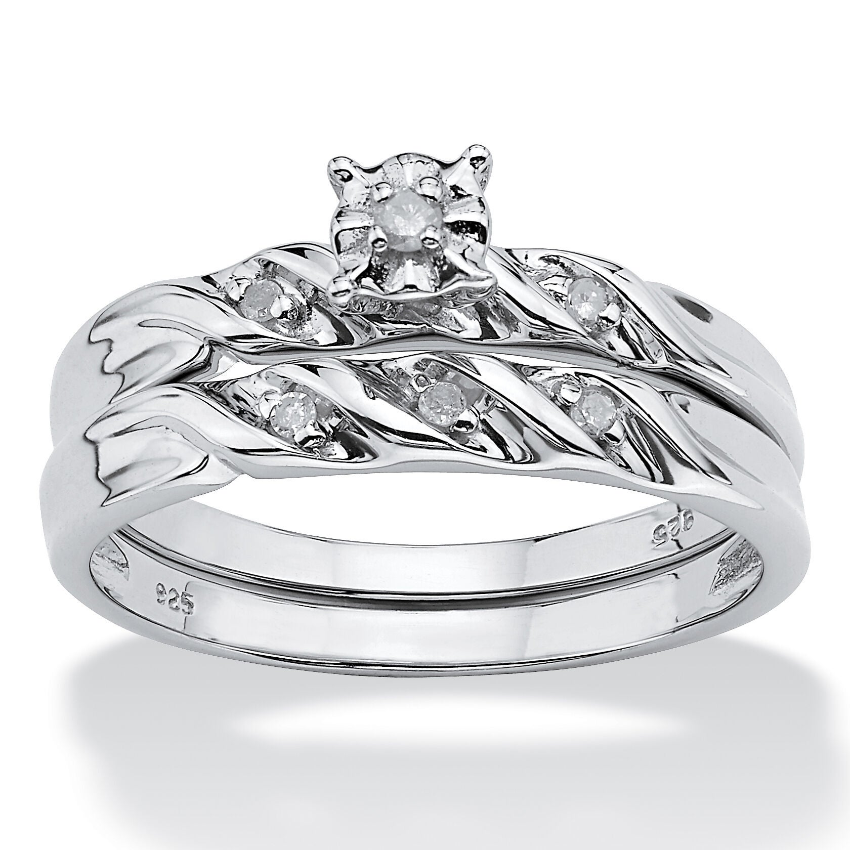 Diamond Accent Platinum-plated Sterling Silver Wedding Band Set, WHITE, hi-res image number 0