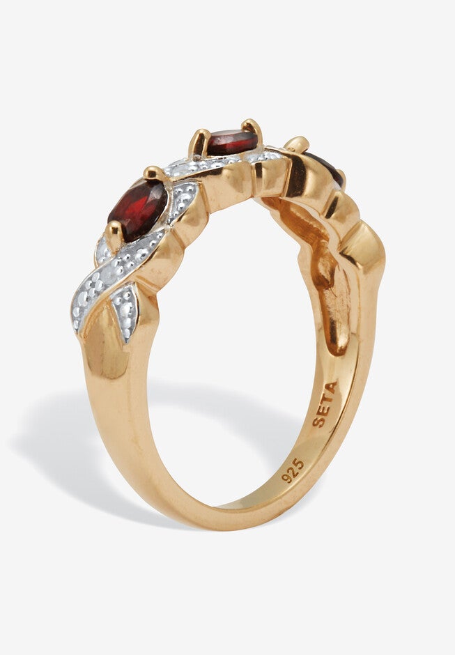 .74 Tcw Oval Genuine Garnet Diamond Accent 18K Gold-Plated Sterling Silver Ring, , on-hover image number null