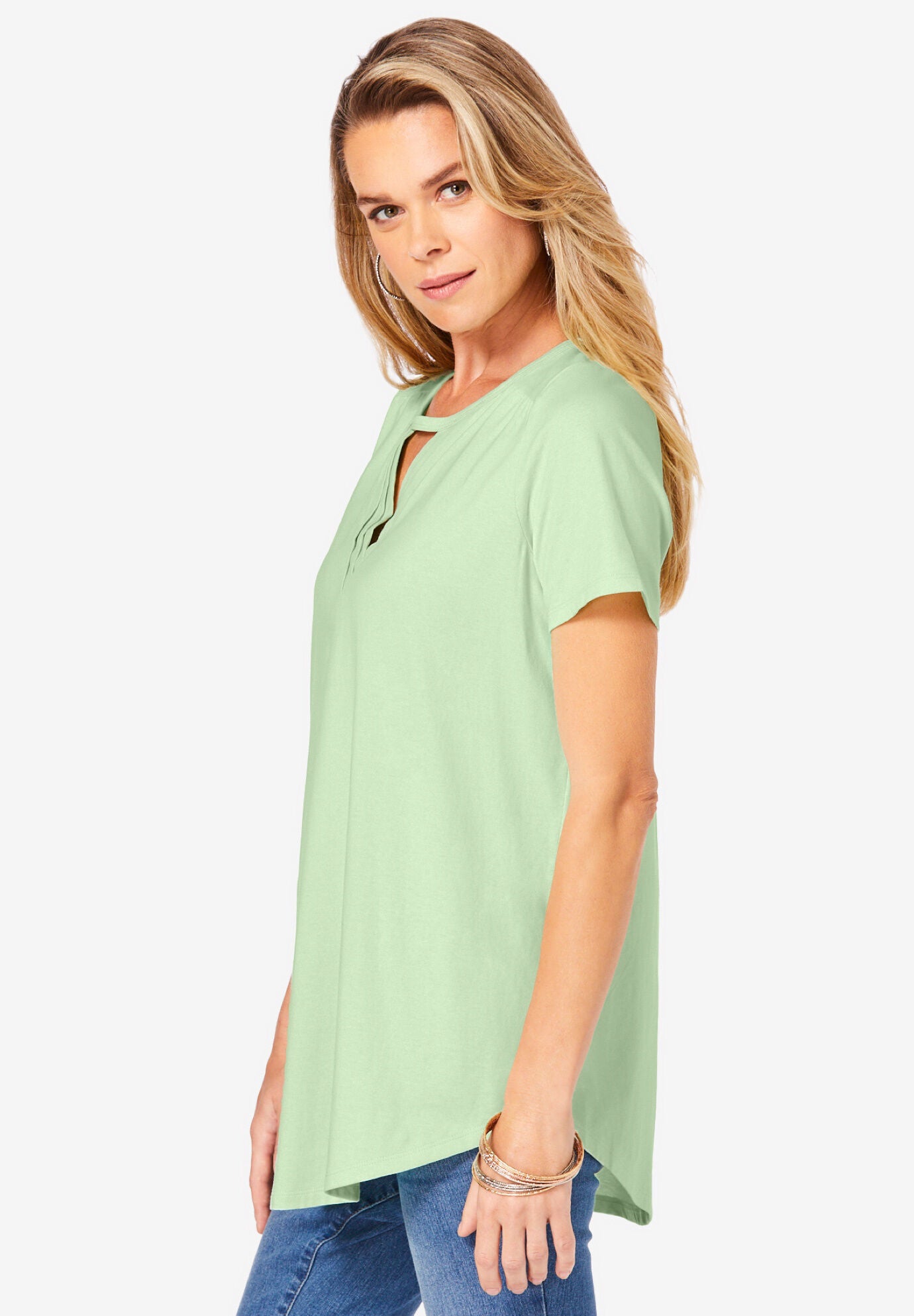 Keyhole Pleated Short-Sleeve Ultimate Tee, , alternate image number 2