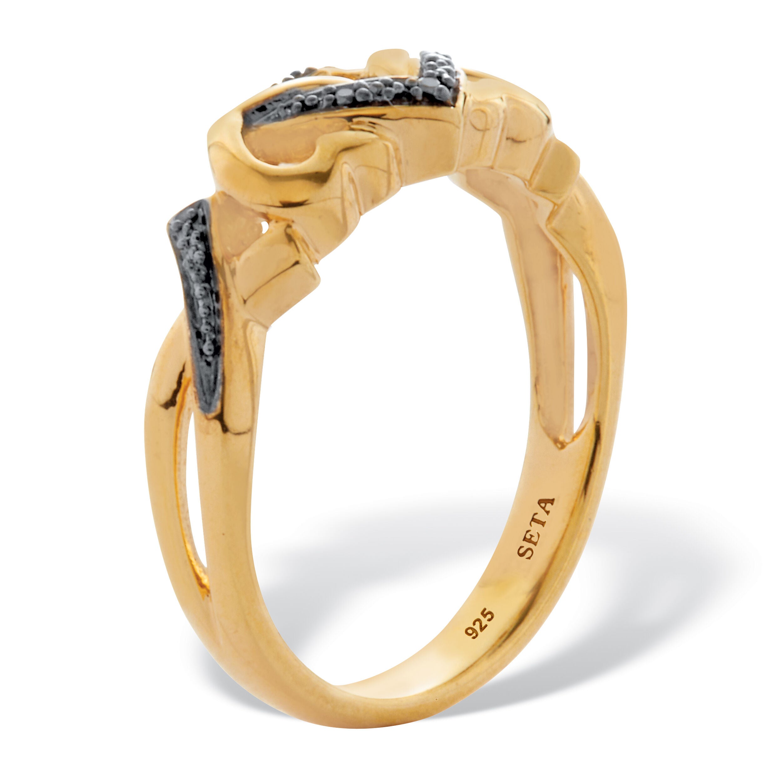Black Diamond Accent 18K Yellow Gold-Plated Sterling Silver Hearts Promise Ring, BLACK, on-hover image number 1