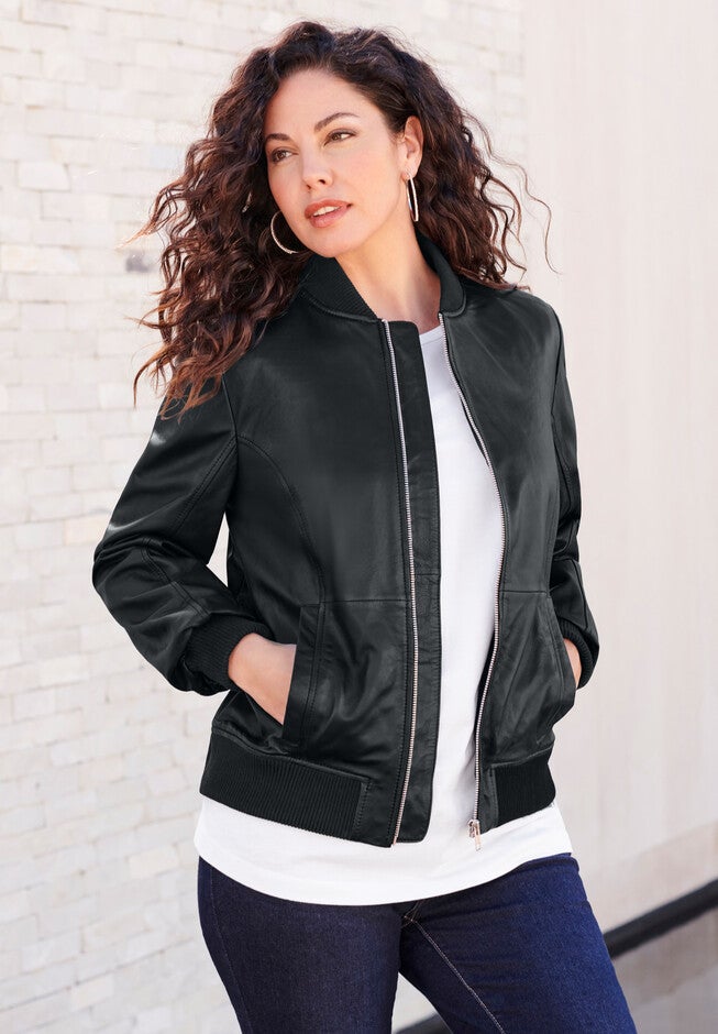 Leather Bomber Jacket, , alternate image number null
