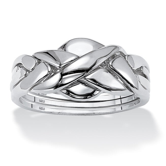 Platinum-plated Sterling Silver Interlocking Puzzle Ring, SILVER, hi-res image number null
