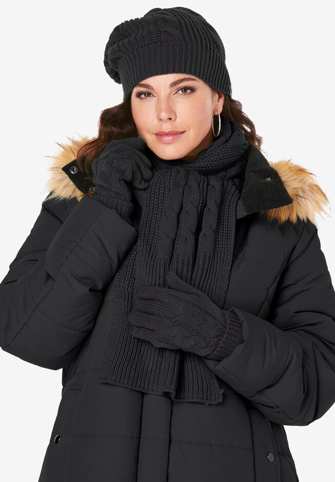 Cable Knit Beanie, BLACK, hi-res image number null