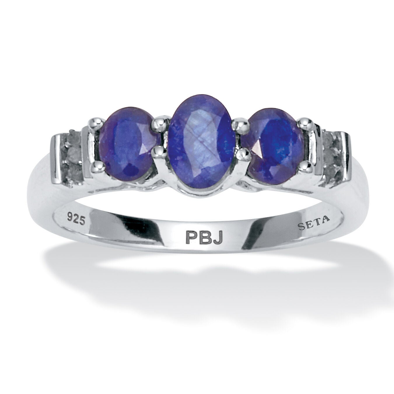 1.31 TCW Genuine Blue Sapphire and Diamond Accent Sterling Silver 3-Stone Ring, BLUE, hi-res image number 0