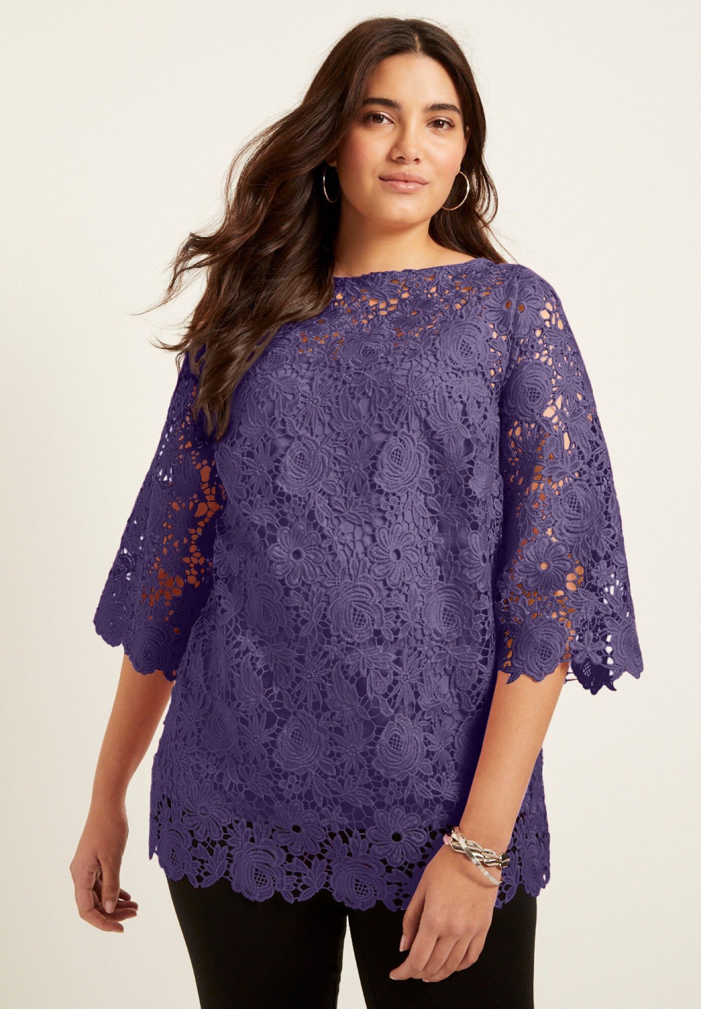 Olline Sl Lace Top Purple