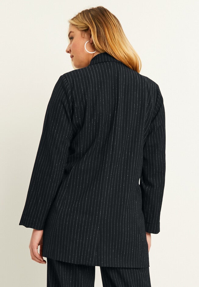 Metallic Pinstripe Double-Breasted Blazer, , on-hover image number null