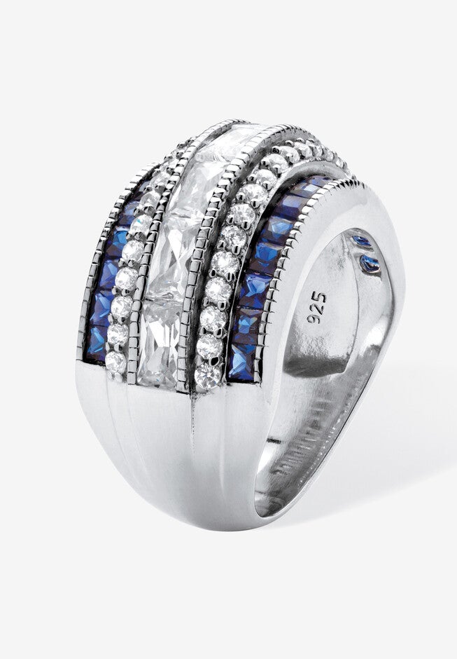 6.48 Cttw. Cubic Zirconia And Simulated Blue Sapphire Platinum-Plated Sterling Silver Ring, , on-hover image number null