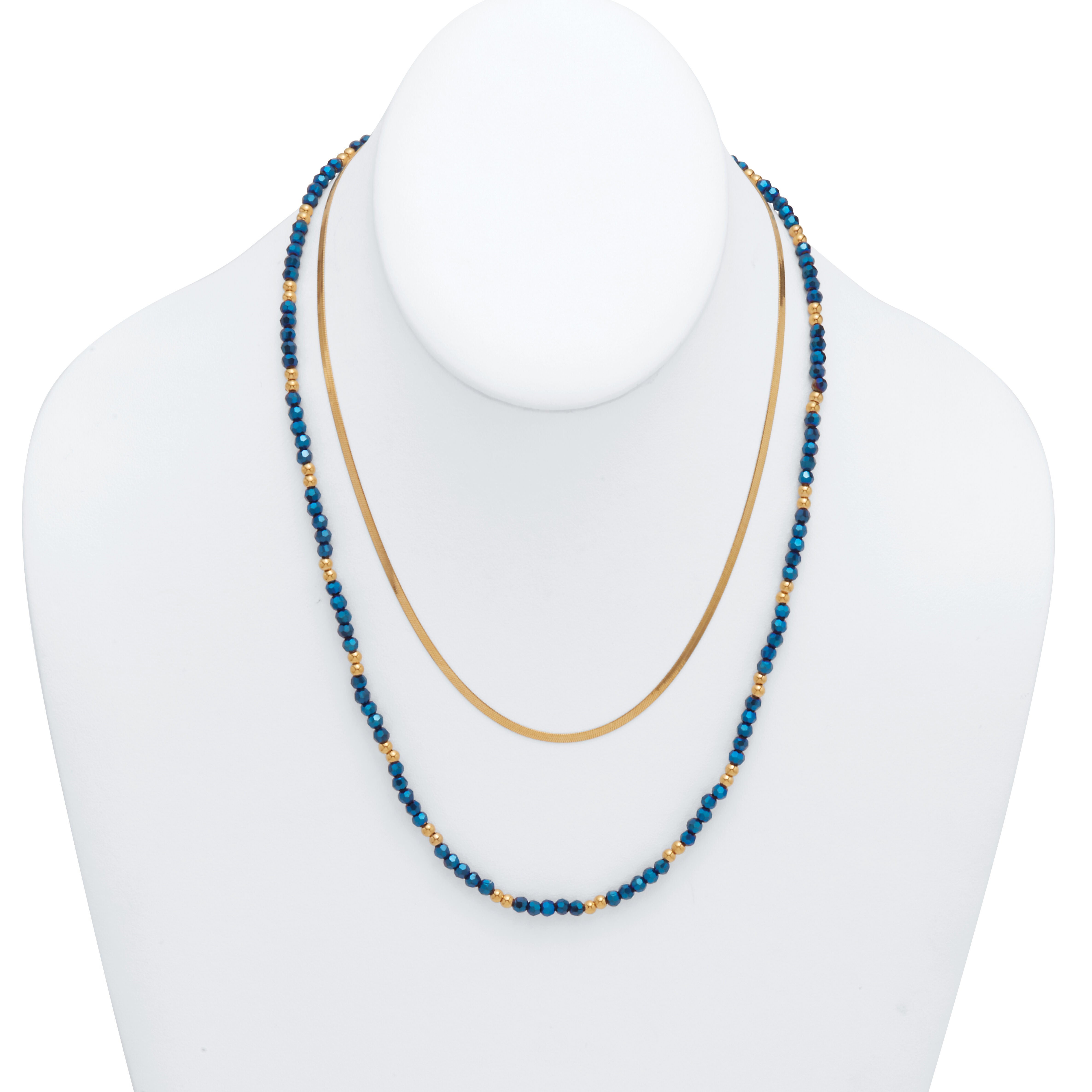 Crystal 2-Piece Stainless Steel Beaded Necklace 16-inch and 3-inch Extender, OLIVE, alternate image number 3