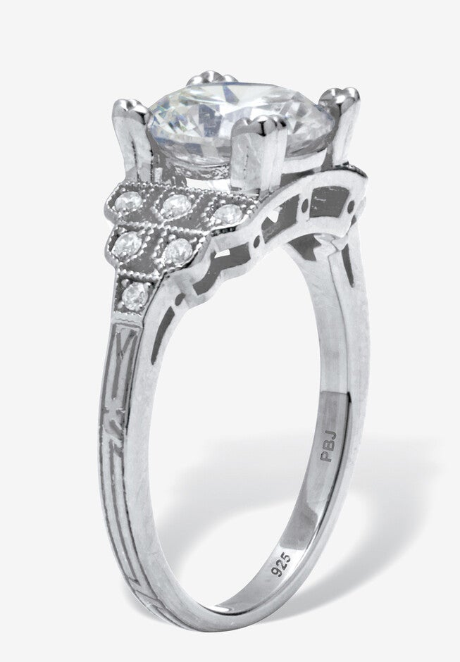 3.12 Tcw Round Cubic Zirconia Platinum-Plated Sterling Silver Engagement Ring, , on-hover image number 1