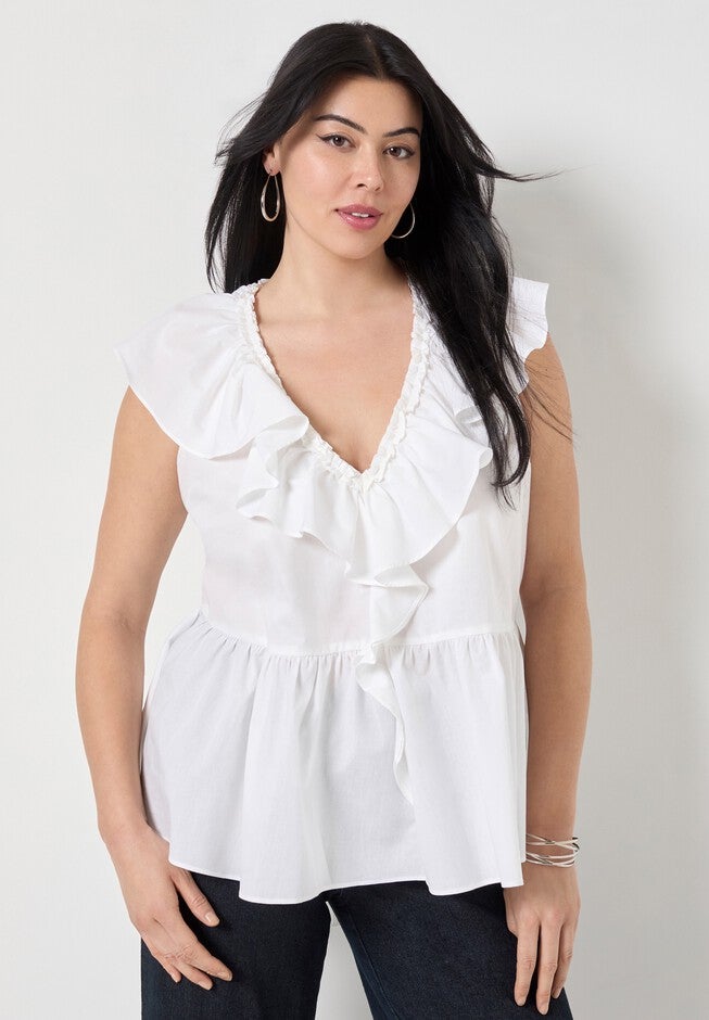 Ruffled Peplum Top, BRIGHT WHITE, alternate image number null
