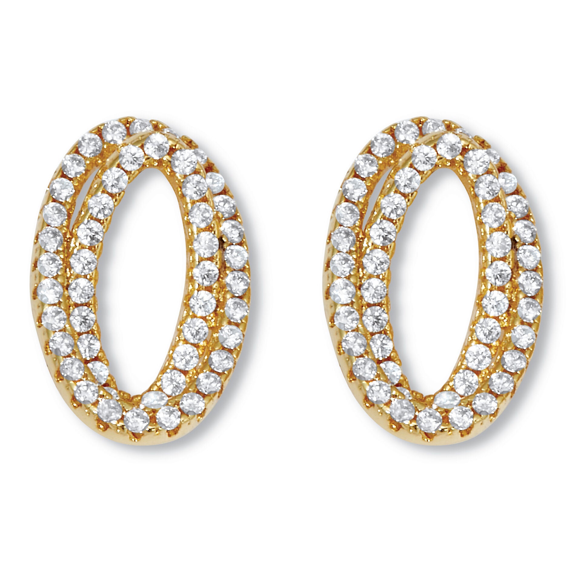 .80 TCW Round CZ 14k Yellow Gold-Plated Concentric Circle Drop Earrings, WHITE, hi-res image number 0