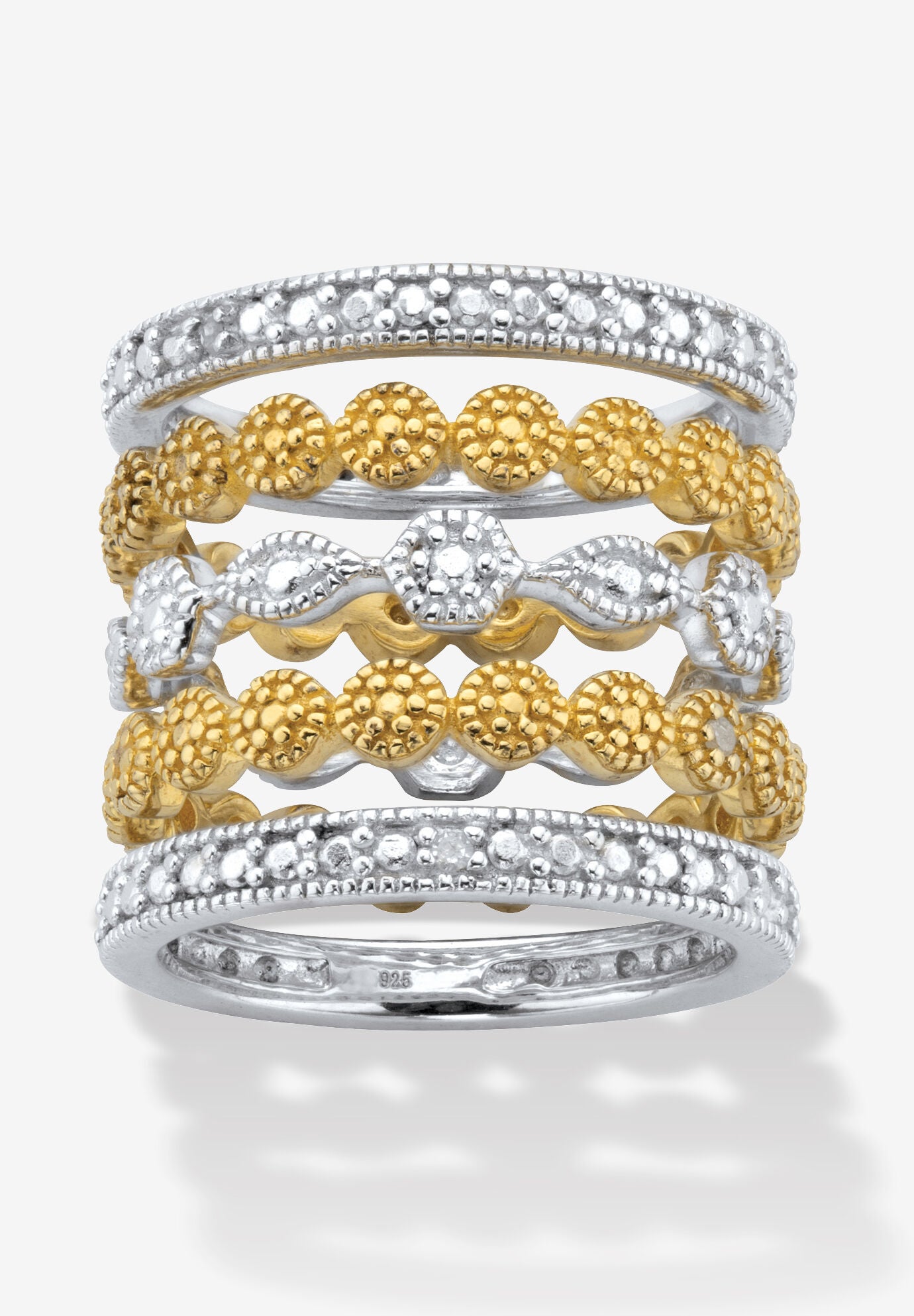 1/6 Cttw.Round Diamond Silver & Gold Plated Stackable Eternity Ring Set, GOLD, hi-res image number 0