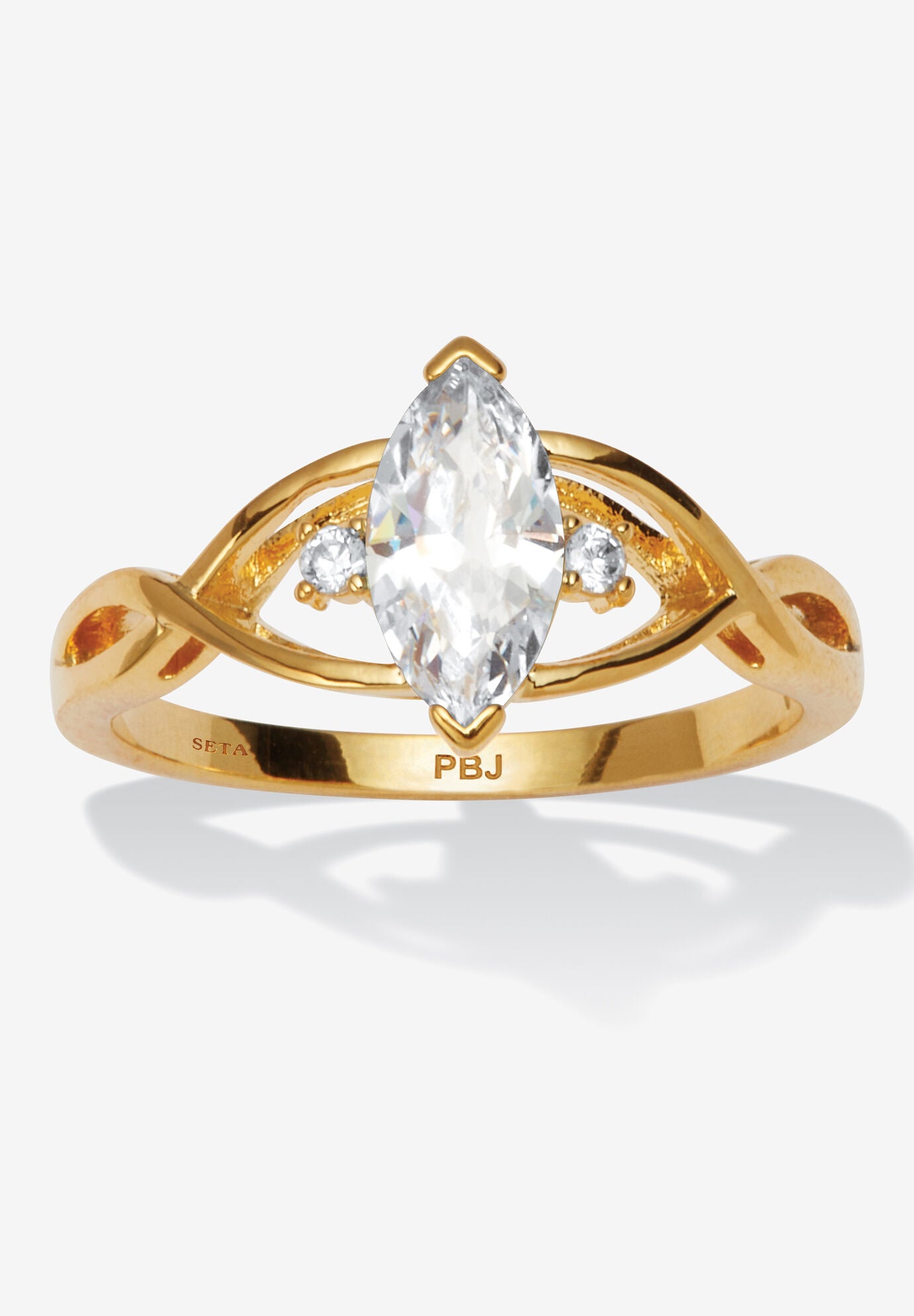 Marquise Simulated Birthstone Gold-Plated Ring, APRIL, hi-res image number 0