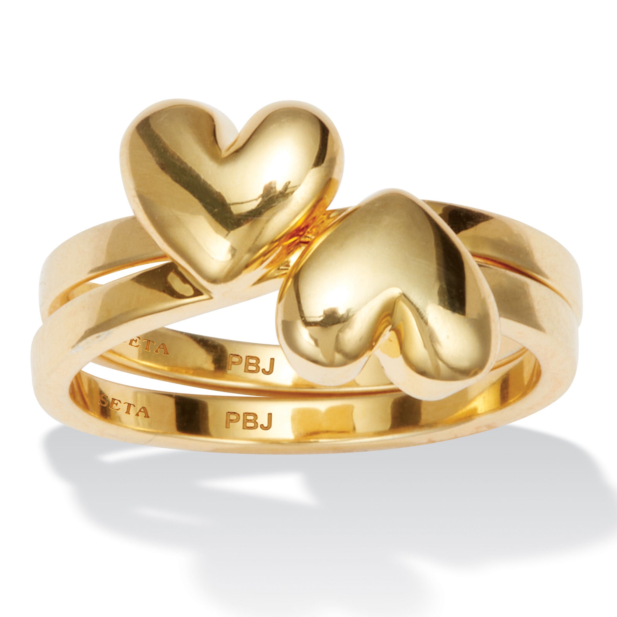 14k Yellow Gold-plated Double Heart Ring, GOLD, hi-res image number 0