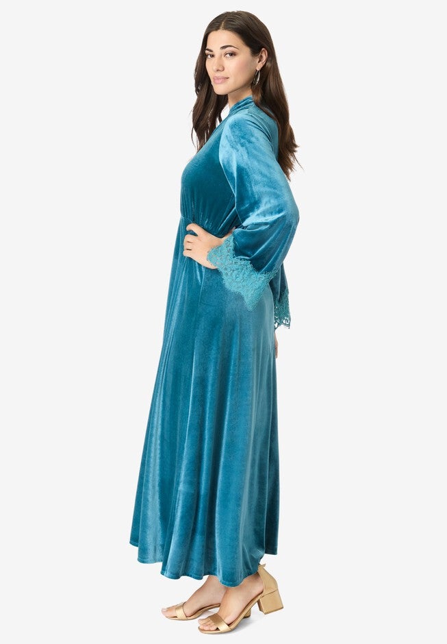 Lace-Trim Velour Maxi Dress, , alternate image number null