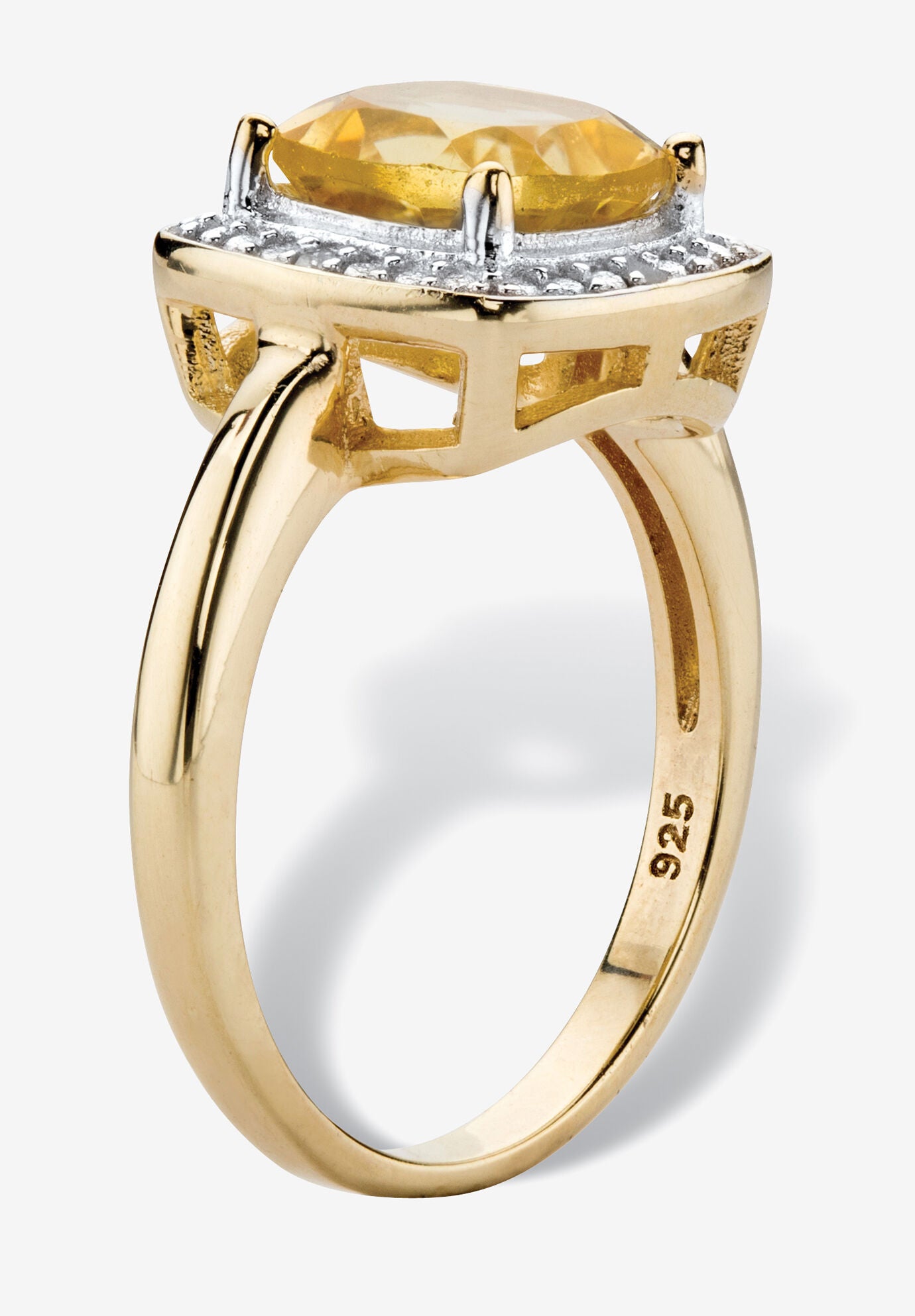 1.85 Tcw Genuine Citrine Diamond Accent 14K Gold-Plated Sterling Silver Halo Ring, , on-hover image number 1