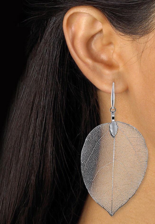 Silvertone Leaf Necklace And Drop Earrings Set, 26 Inches, Plus 2 Inch Extension, , alternate image number null