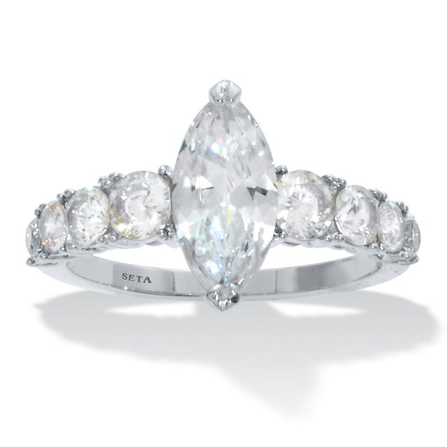 3.40 TCW Marquise-Cut Cubic Zirconia Silvertone Engagement Ring, WHITE, hi-res image number null